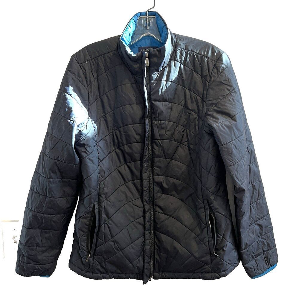 Lands End Black Puffer Quilted Jacket Mock Neck Womens M Gorpcore Outdoor Hiking